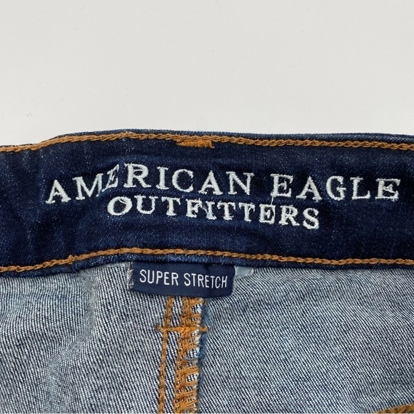 American‎ Eagle Hi Rise Shortie Super Stretch Raw Frayed Hem Denim Jean Shorts 4 - Picture 3 of 5